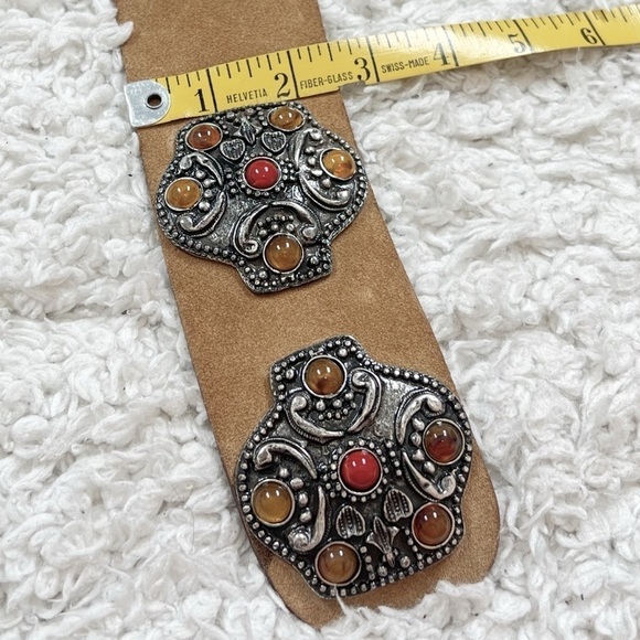 Brambilla Tan Suede Leather Western Metal Stone Ranch Southwestern Cowgirl S - Picture 5 of 6